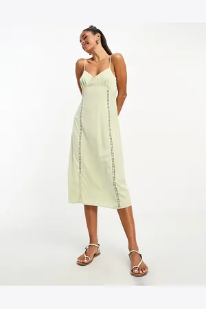 Lola May Satin cami strap midi dress with cut out detail in -Green