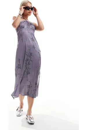 COLLUSION Halter maxi slip dress with lace trim in -Multi