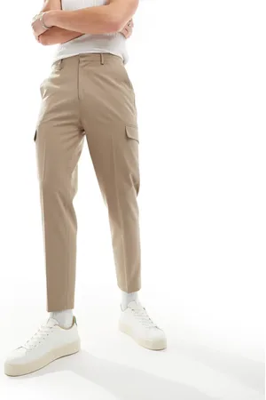 ASOS Smart tapered pants with cargo pockets in -Neutral