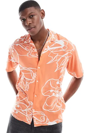 JACK & JONES Oversized revere collar floral printed shirt in burnt orange