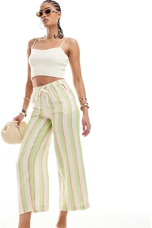 ONLY Loose fit pants in green & pink stripe