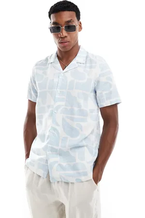 New Look Short sleeved abstract linen blend shirt in