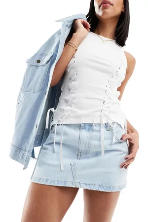 Dr Denim Tiggy low waist mini skirt in stream superlight retro blue wash
