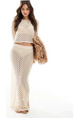 ONLY Crochet maxi skirt in cream (part of a set)-White