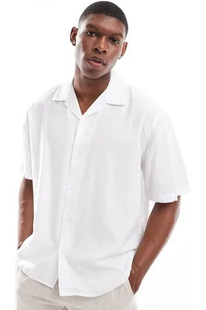 SELECTED Oversized linen mix revere collar shirt in white