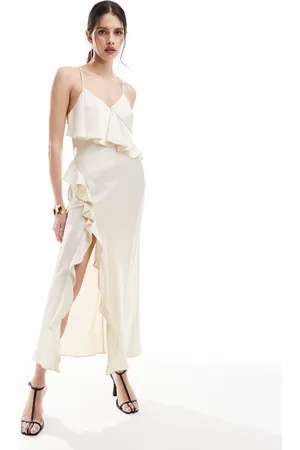 New Look Ruffle satin maxi dress in -White