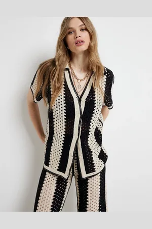 River Island Striped crochet polo shirt in (part of a set)