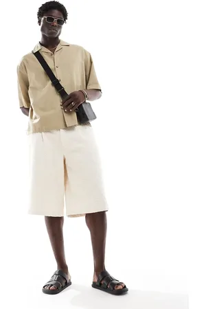 ASOS Boxy oversized linen blend shirt with revere collar in -Neutral