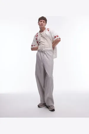 Topman Premium wide leg textured pants in -Neutral