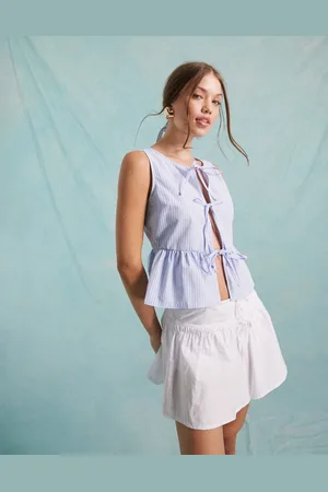 Miss Selfridge Poplin tie front sleeveless top in