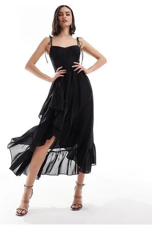 & OTHER STORIES Midaxi dress with spaghetti straps and asymmetric ruffle hem in