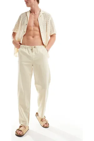 SELECTED Linen look loose fit pants in beige-Neutral