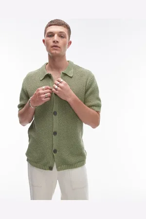 Topman Knitted crochet shirt in -Black