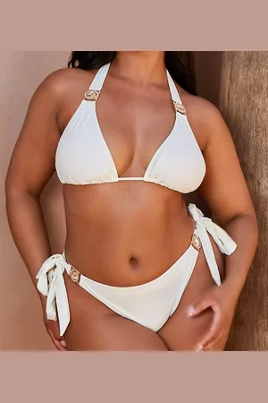 Moda Minx Curve x Bernadette Afia Amour tie side bikini bottoms in coconut-White