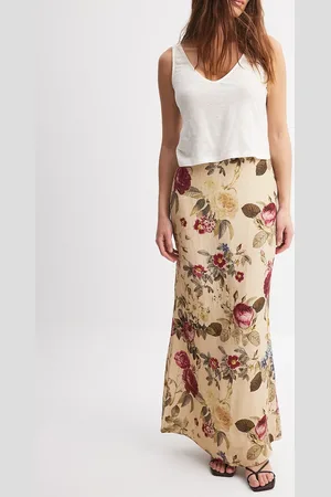 NA-KD Linen blend maxi skirt in floral-Multi
