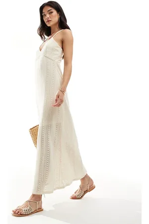 Object Crochet maxi slip dress in cream-White