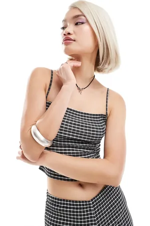 Motel Totori checked cami top in black and grey (part of a set)