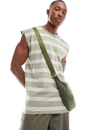 Brave Soul Raw edge stripe singlet in washed sage & white