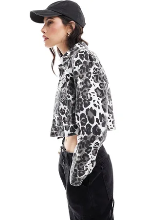 Liquor N Poker Leopard print fitted denim jacket in