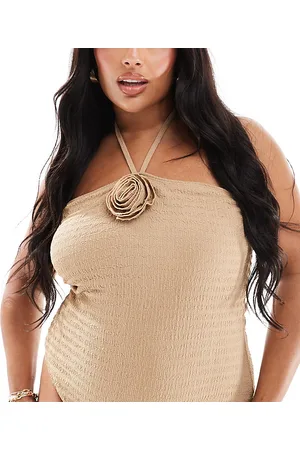 In The Style Corsage halterneck swimsuit in -Neutral