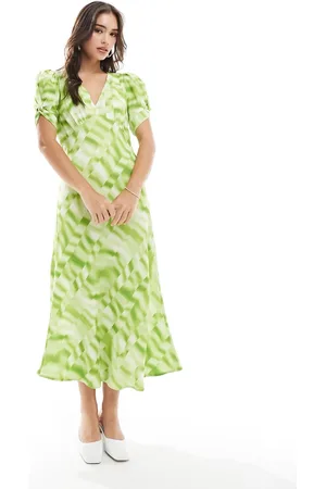Y.A.S V-neck midi dress in green tie dye