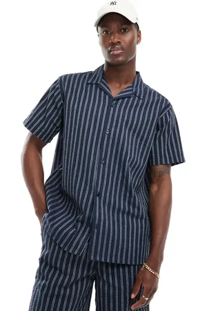 JACK & JONES Revere collar seersucker shirt in navy stripe (part of a set)