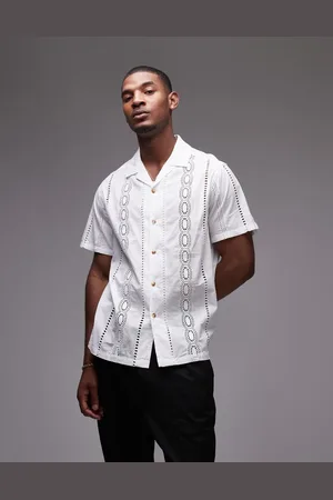 Topman Short sleeve revere broderie pattern shirt in