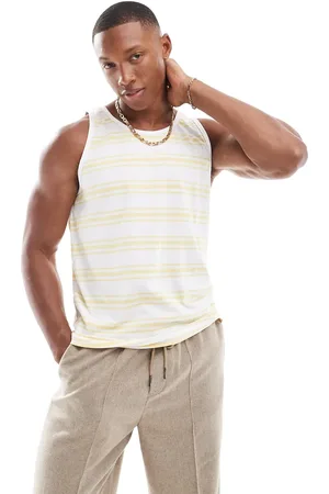 Brave Soul Classic stripe singlet in & yellow