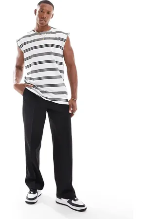 Brave Soul Raw edge stripe singlet in & black