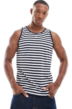Brave Soul Classic stripe singlet in & navy