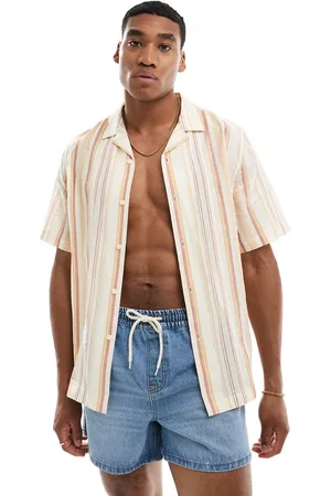 ASOS Relaxed revere striped shirt in orange and -Multi