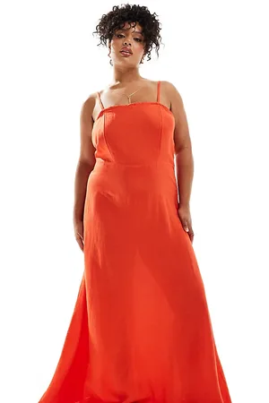 ONLY Strappy linen maxi dress in red