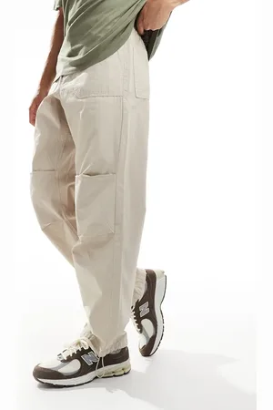 SELECTED Loose fit elasticated waistband ripstop pants in -Neutral