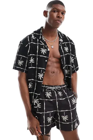 JACK & JONES Revere collar palm grid print short sleeve shirt in (part of a set)