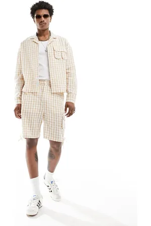 Native Youth Textured check shorts in light beige-Neutral