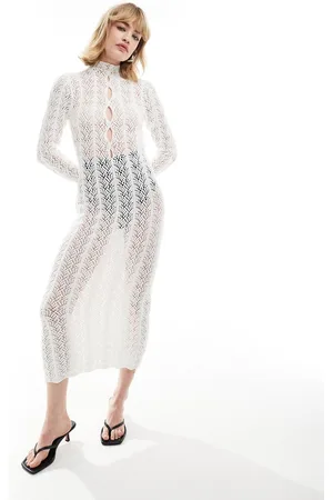 Lioness Crochet semi-sheer high neck cut out midaxi dress in