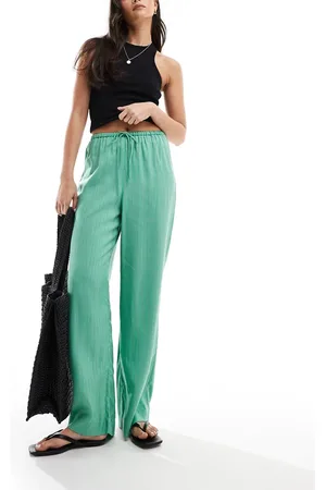 & OTHER STORIES Wide leg soft drawstring pants in light green stripes