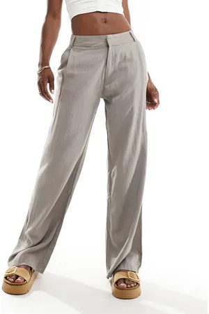 Pull&Bear Tailored linen blend pants in dark