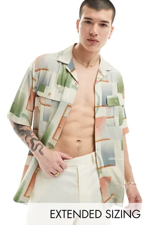 ASOS Relaxed revere shirt with vintage ombre print-Multi