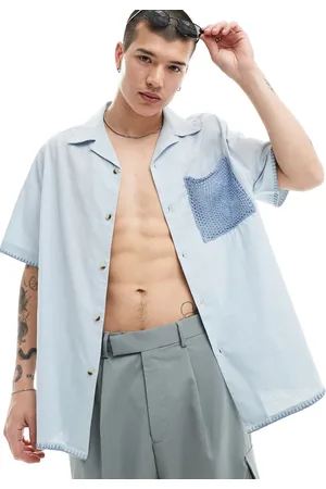 ASOS Relaxed revere shirt with lace pocket in -White