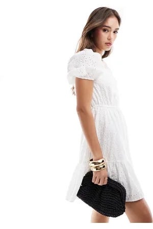 & OTHER STORIES Floral broderie embroidered milkmaid mini dress with tiered hem in