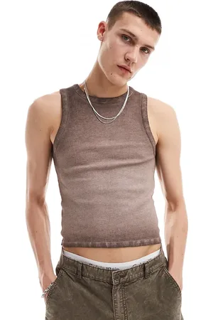 COLLUSION Waffle muscle festival singlet in with oil wash and tattoo print