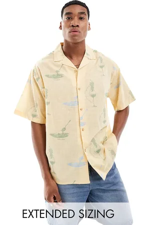 ASOS Oversized revere shirt with wine and pasta print-Neutral