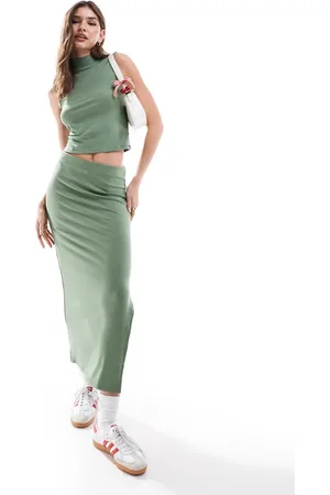 VERO MODA Ribbed column maxi skirt in sage (part of a set)