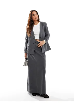 JDY Column maxi pinstripe skirt in grey (part of a set)
