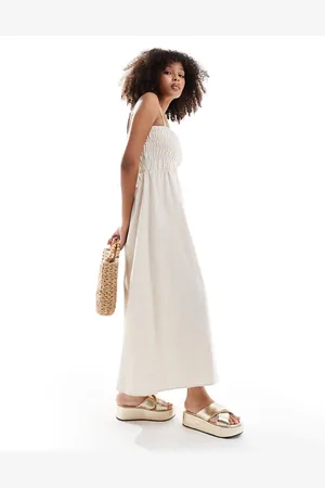 Rhythm Classic shirred midi dress in -White