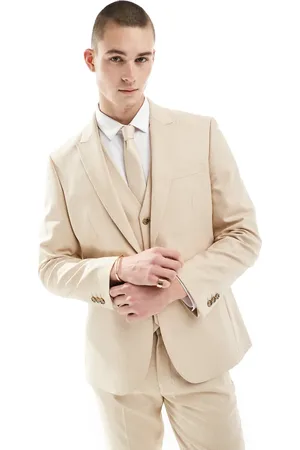 ASOS Wedding slim suit jacket in microtexture-Neutral
