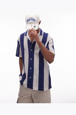 Topman Short sleeve crochet stripe shirt in