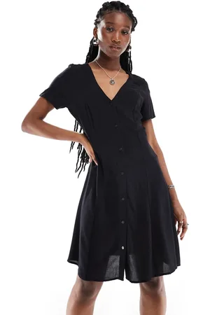 Monki Button through mini dress with v neck in