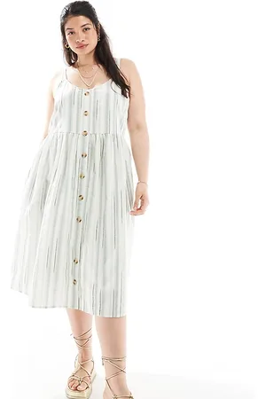 Yours Linen look midi sundress in stripe-Multi